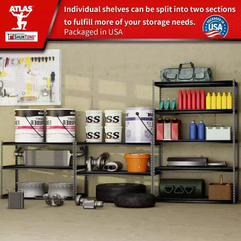 Atlas Shelving 5-Tier 48"x24"x72" Steel Boltless Shelving Load 4000lbs with Wire Deck Dark Gray