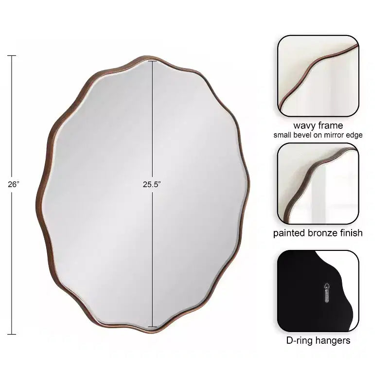Kate & Laurel All Things Decor 26" Viona Round Scalloped Mirror Diameter Bronze