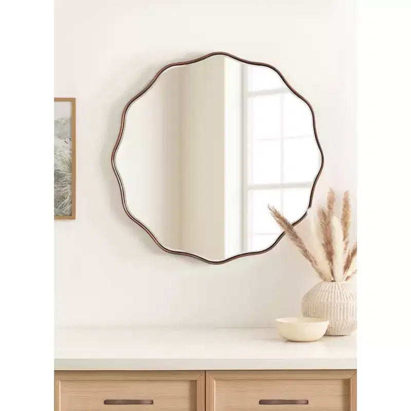 Kate & Laurel All Things Decor 26" Viona Round Scalloped Mirror Diameter Bronze