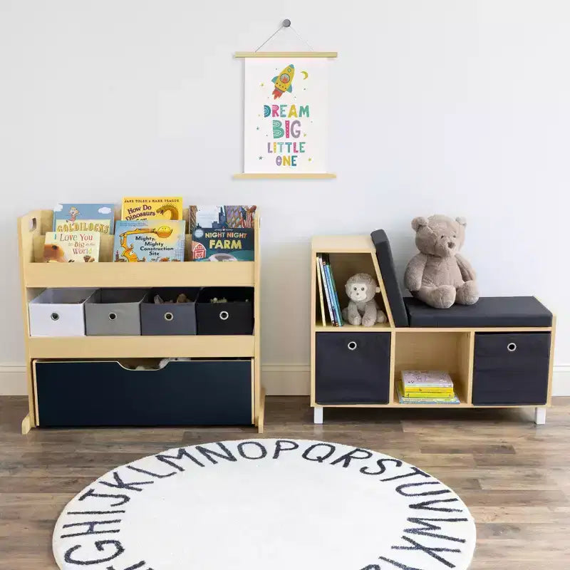 Humble Crew Kids' Toddler BookNook Wood: MDF Frame, Steel Hardware, 2 Shelves, 2 Drawers, 5-Piece Set