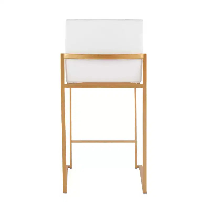 LumiSource Set of 3 Fuji High Back Counter Height Barstools Gold Steel/White PU