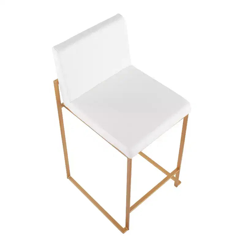 LumiSource Set of 3 Fuji High Back Counter Height Barstools Gold Steel/White PU