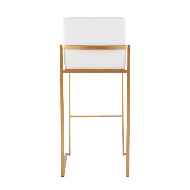 LumiSource Set of 3 Fuji High Back Barstools Gold Steel/White Velvet
