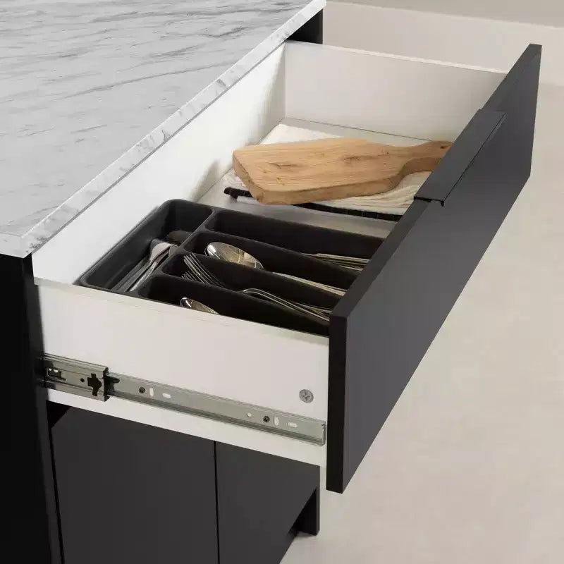 South Shore Olio Kitchen Island Matte Black/Faux White Marble