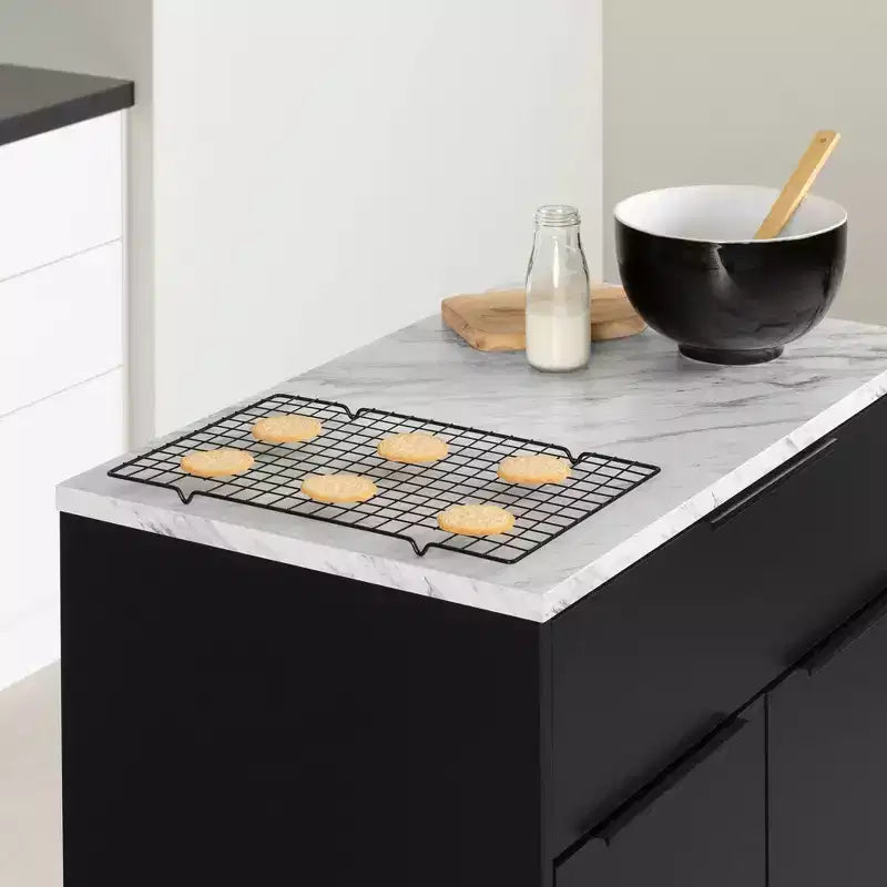 South Shore Olio Kitchen Island Matte Black/Faux White Marble