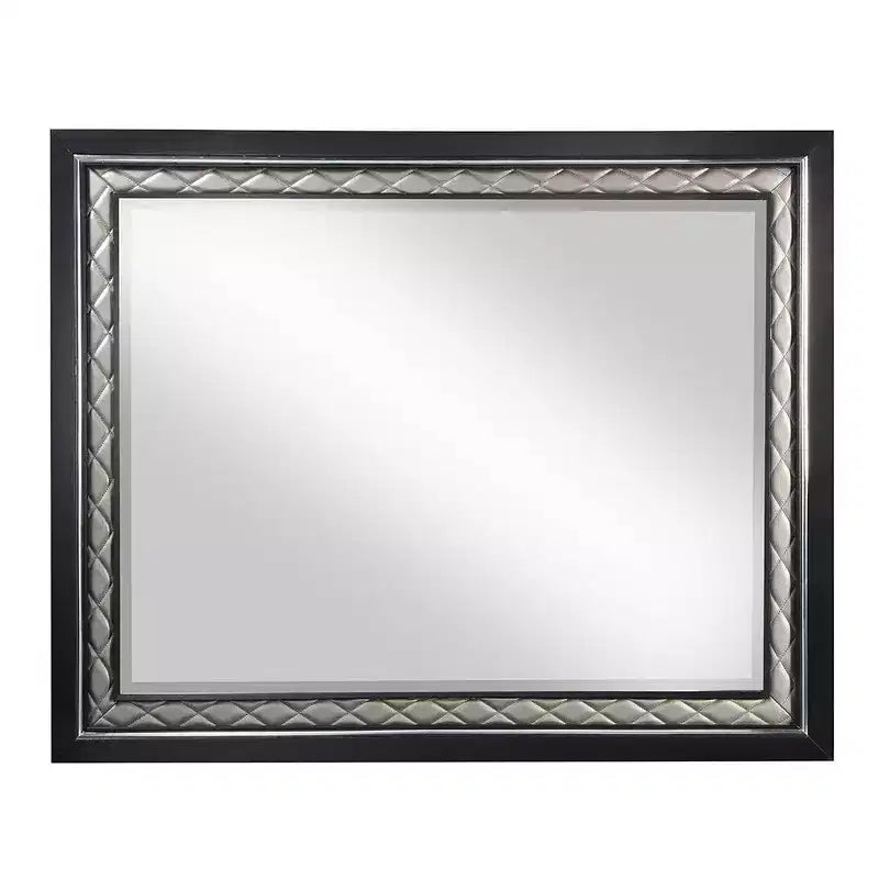 Acme Furniture Nicola Dresser Mirror Silver Synthetic Leather/Black Finish