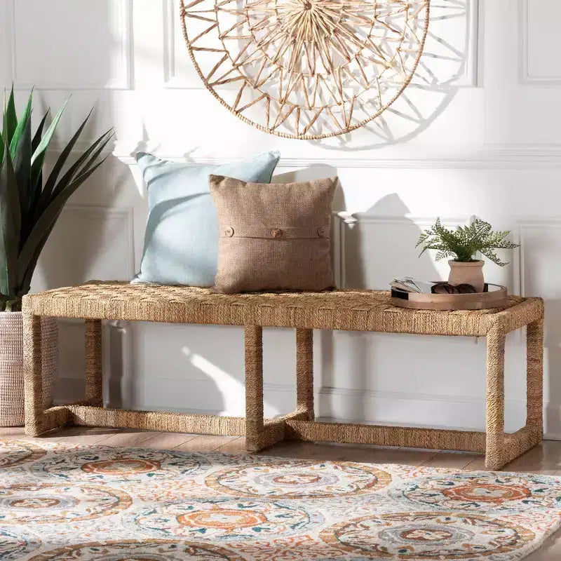 bali & pari Cipally Seagrass and Mahogany Wood Accent Bench Natural