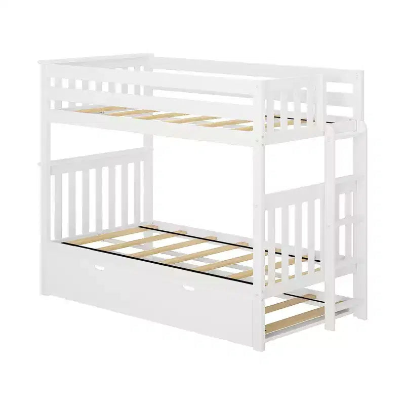 Max & Lily Bunk Bed with Ladder on End and Trundle, Twin-Over-Twin Bed Frame for Kids