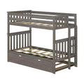 Max & Lily Bunk Bed with Ladder on End and Trundle, Twin-Over-Twin Bed Frame for Kids