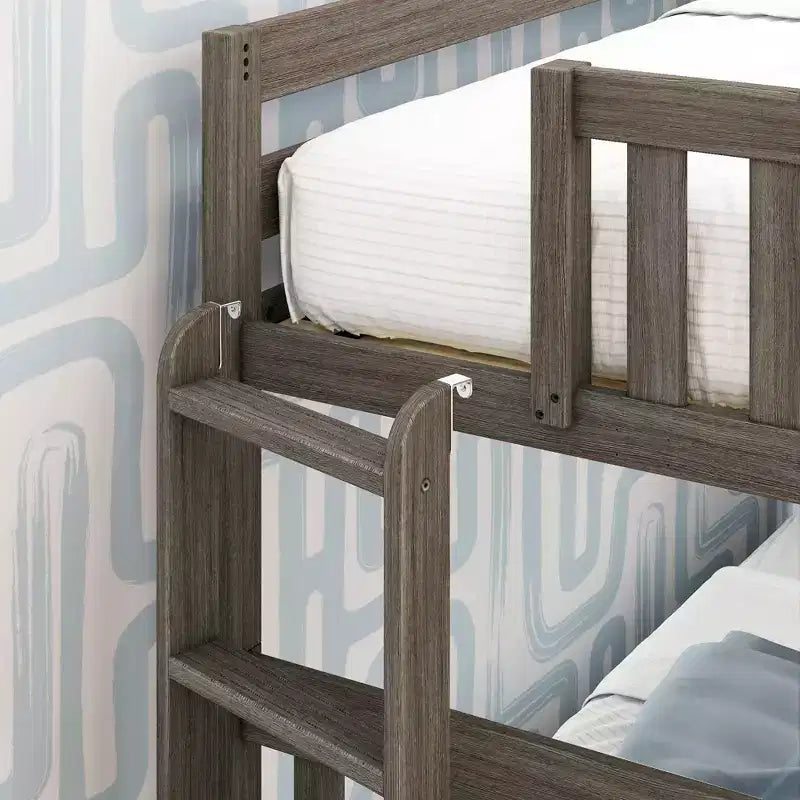 Max & Lily Bunk Bed with Ladder on End and Trundle, Twin-Over-Twin Bed Frame for Kids