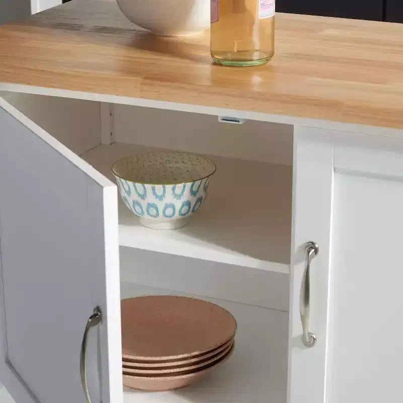 Kesler 2 Door 1 Shelf Kitchen Cart - KCH8705 - White/Natural - Safavieh