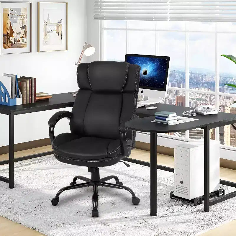 FDW Big and Tall Ergonomic Executive Office Chair 500lbs with Rolling Swivel Lumbar Support Adjustable Headrest for Heavy People, Black