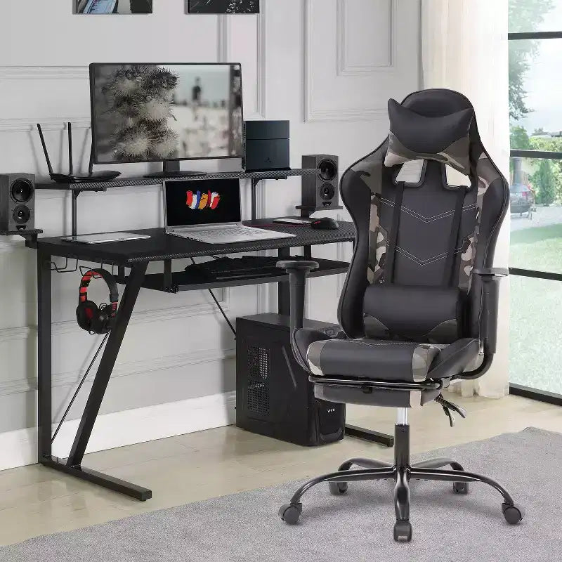 FDW Racing Gaming Chair Video Game Chairs with Computer Desk PU Leather Headrest Lumbar Support & 360-Swivel Seat