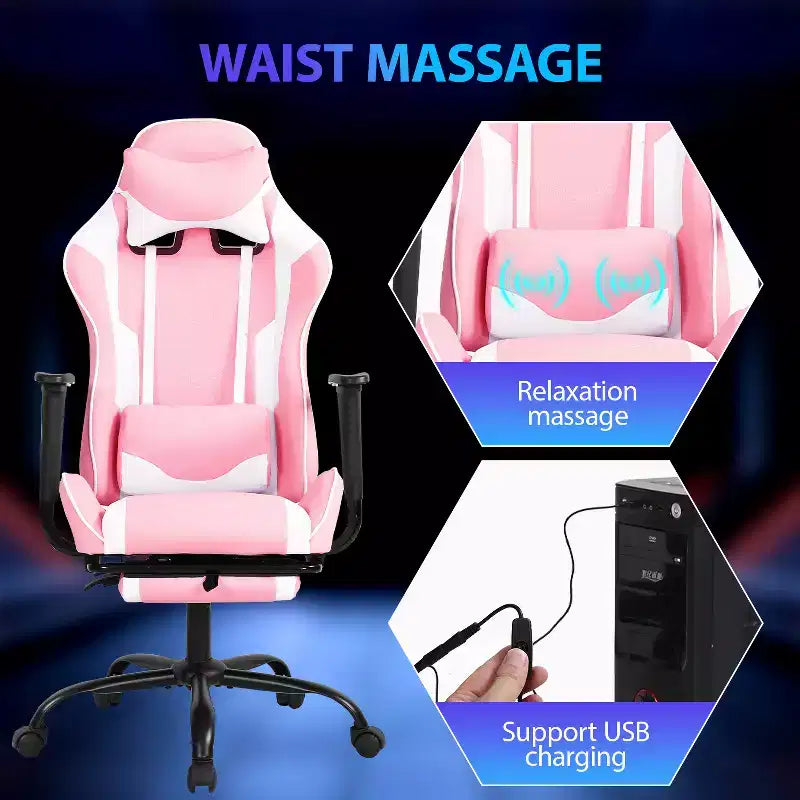 FDW Racing Gaming Chair Video Game Chairs with Computer Desk PU Leather Headrest Lumbar Support & 360-Swivel Seat