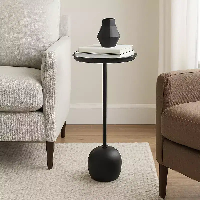 Sleek End Table, Side Table, or Small Table Stand for Home Decor - Metal Night Stand with Round Tray Top for Bedroom or Living Room Decor - 26 Black