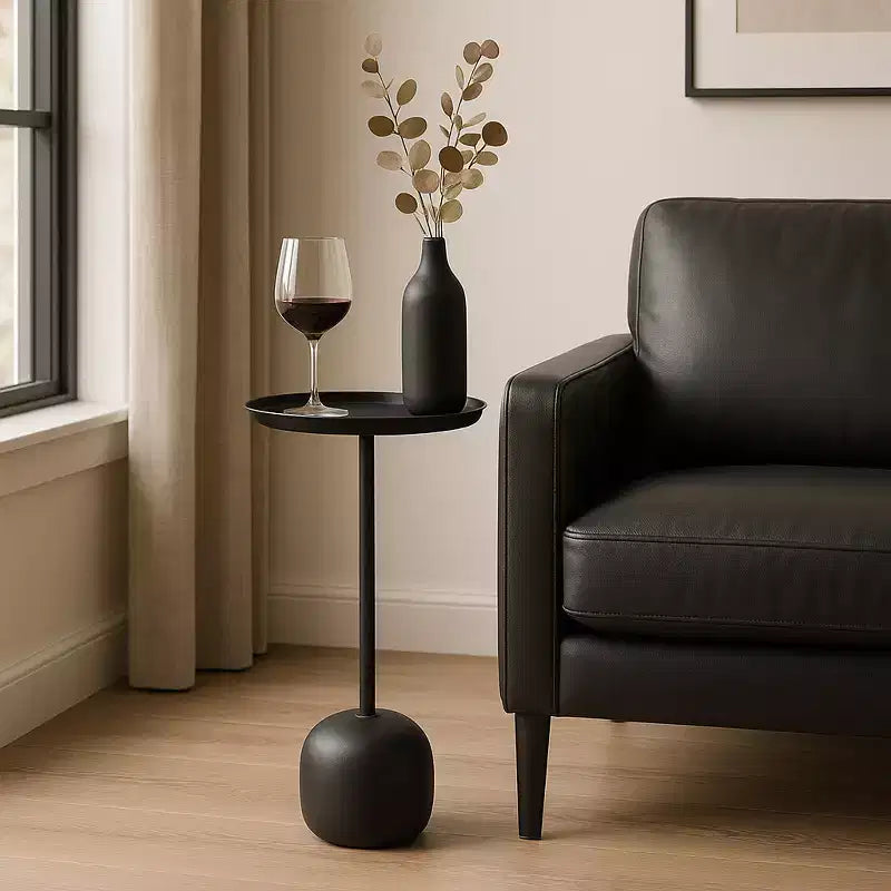 Sleek End Table, Side Table, or Small Table Stand for Home Decor - Metal Night Stand with Round Tray Top for Bedroom or Living Room Decor - 26 Black