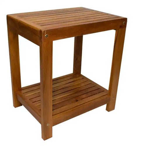 Panca spa 18 in teak naturale per doccia e bagno con ripiano | Panca in legno impermeabile