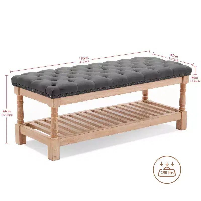 Hyleory 44.3-inch Corduroy Oversized Storage Solid Wood Comfort Bedside Bench for Bedroom, Living Room and Nursing Room
