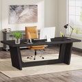 Lantine 70.87-Inch Executive Computer Desk with Solid Wooden Pedestal