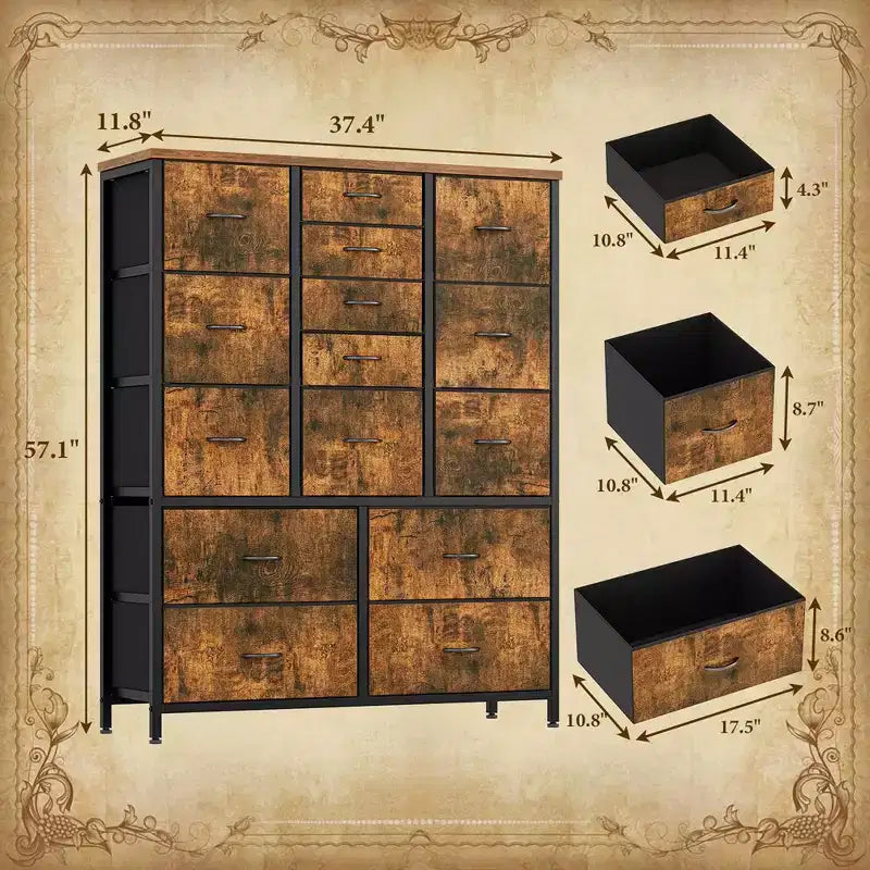 Dresser for Bedroom with 15 Drawers, Tall Dresser & Chests of Drawers, Fabric Storage Dresser