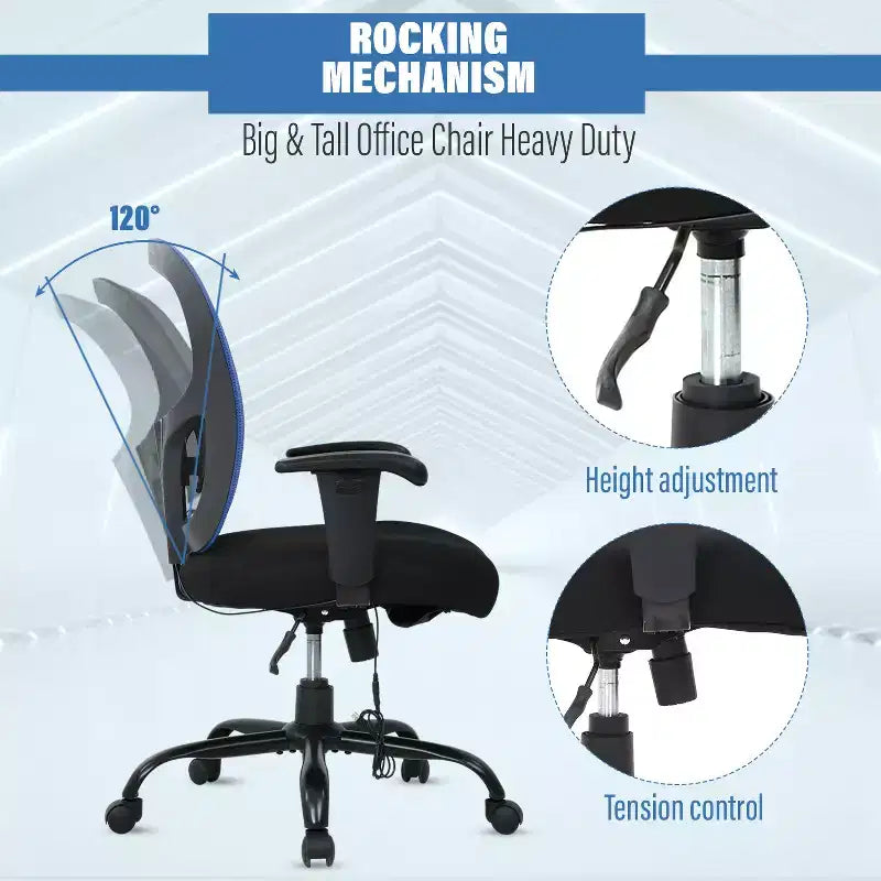 FDW Big and Tall Office Chair with Adjustable Lumbar Support 400lbs Weight Capacity & Seat Massage Function for Adults