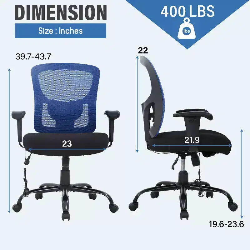 FDW Big and Tall Office Chair with Adjustable Lumbar Support 400lbs Weight Capacity & Seat Massage Function for Adults