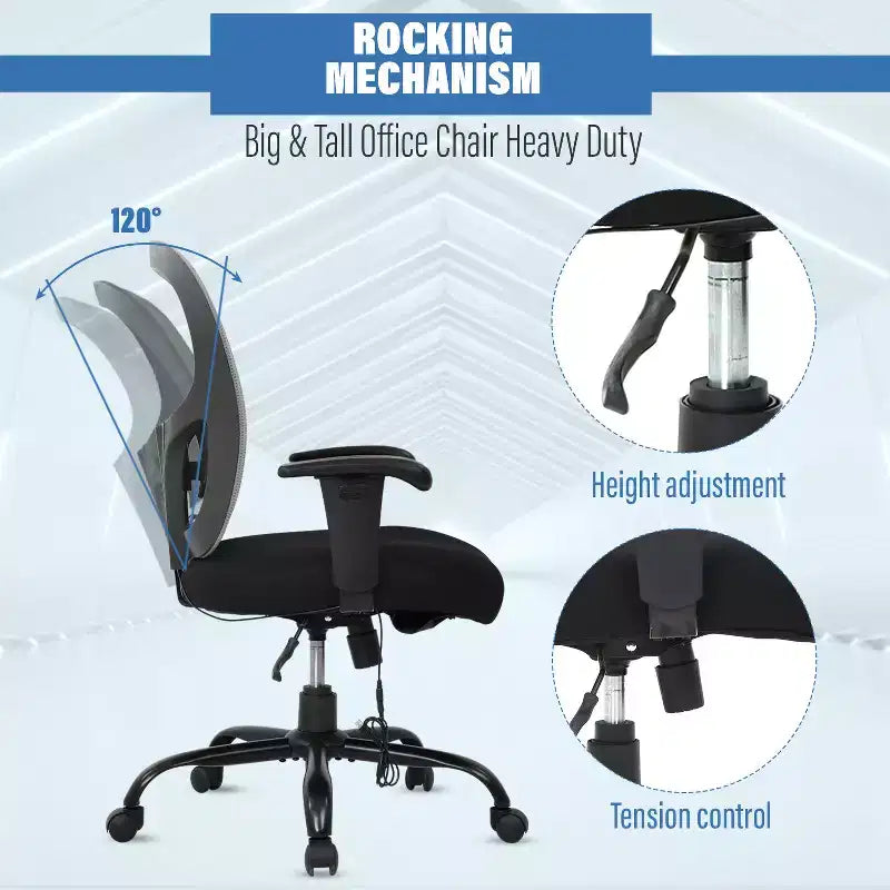 FDW Big and Tall Office Chair with Adjustable Lumbar Support 400lbs Weight Capacity & Seat Massage Function for Adults