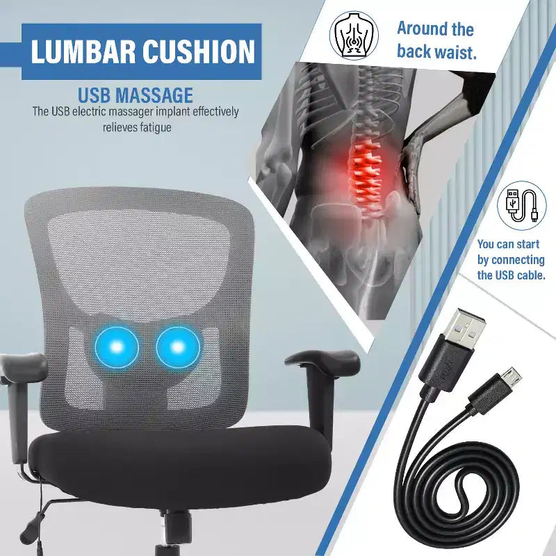 FDW Big and Tall Office Chair with Adjustable Lumbar Support 400lbs Weight Capacity & Seat Massage Function for Adults