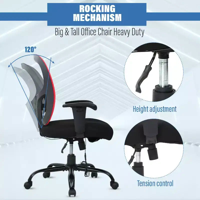 FDW Big and Tall Office Chair with Adjustable Lumbar Support 400lbs Weight Capacity & Seat Massage Function for Adults