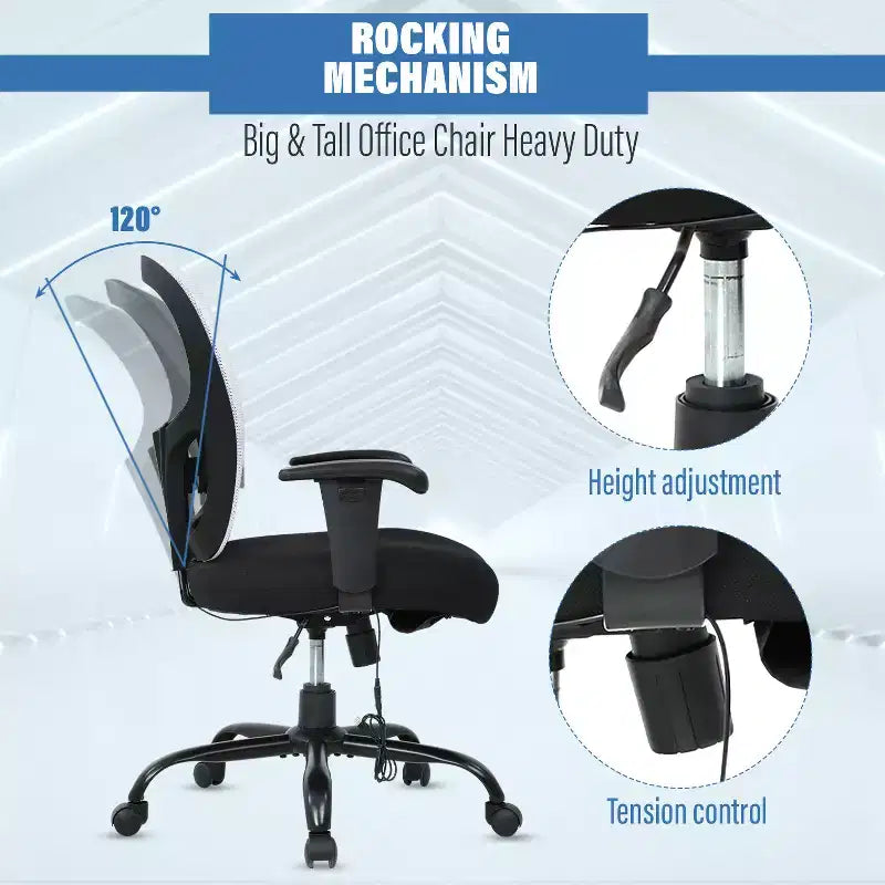 FDW Big and Tall Office Chair with Adjustable Lumbar Support 400lbs Weight Capacity & Seat Massage Function for Adults