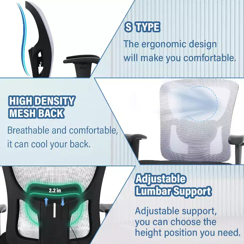 FDW Big and Tall Office Chair with Adjustable Lumbar Support 400lbs Weight Capacity & Seat Massage Function for Adults