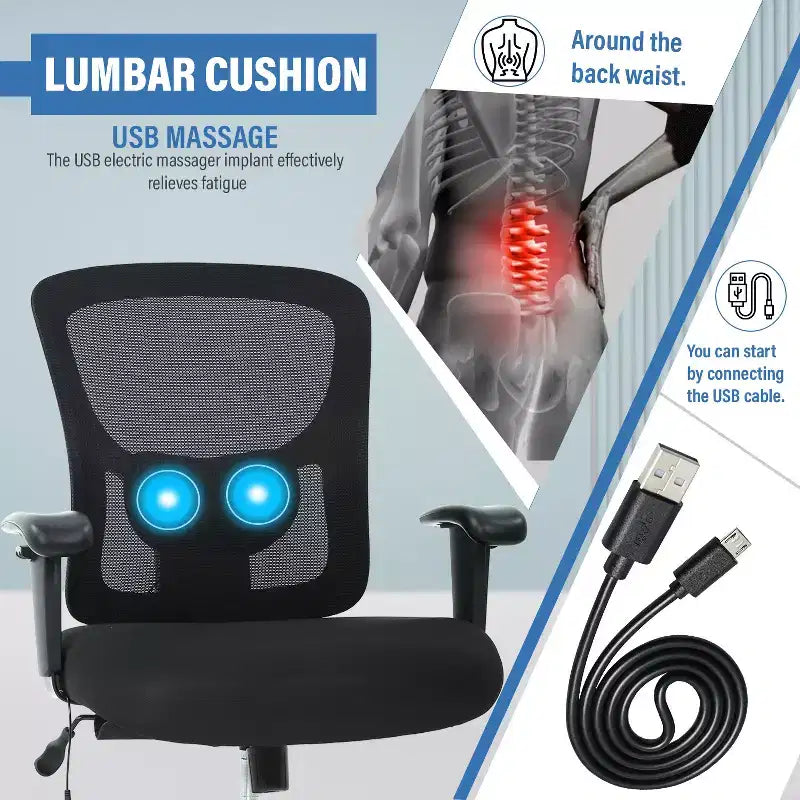 FDW Big and Tall Office Chair with Adjustable Lumbar Support 400lbs Weight Capacity & Seat Massage Function for Adults