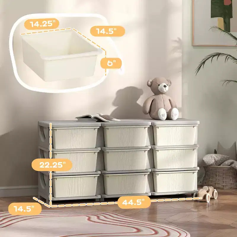 29.5 3-Tier Kids Toy Storage Organizer with 9 Removable Drawers, Child-Safe Design, Cream White