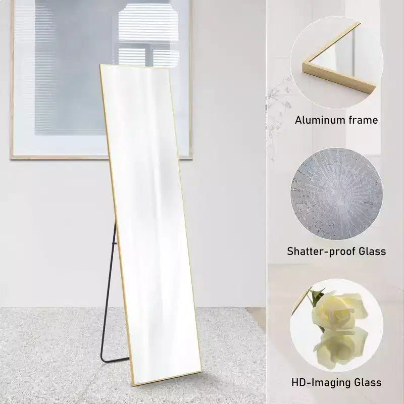 JIONJOY 16x59 Full Length Mirror, Shatterproof HD Glass Metal Frame, Floor/Wall Mounted for Bedroom Closet Entryway