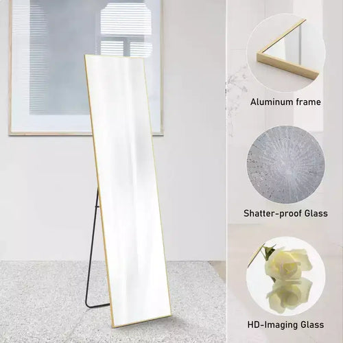 Specchio a figura intera 16x59 pollici | Vetro HD infrangibile | Cornice in metallo | Montaggio a pavimento e a parete