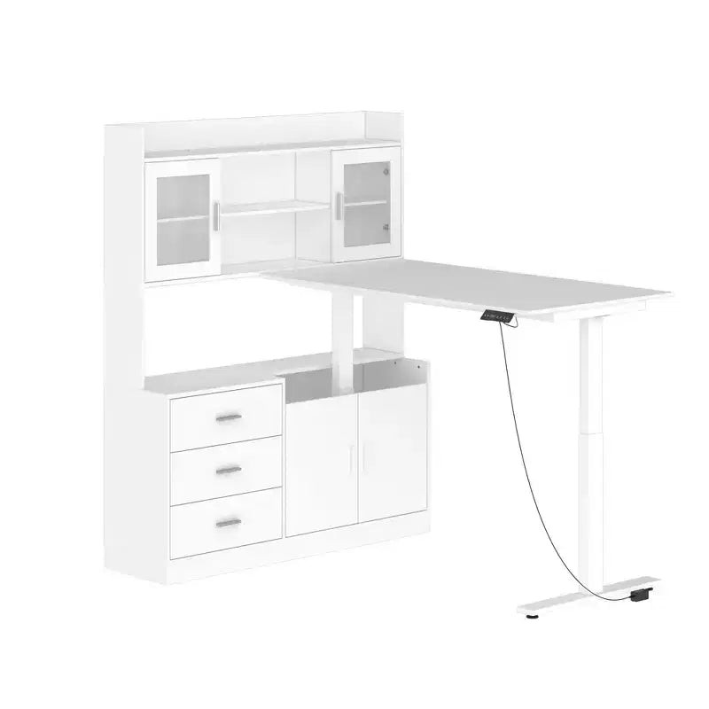 Famapy Liftable Desk Computer Desk Large Desktop All-in-One Composite Storage Cabinet White