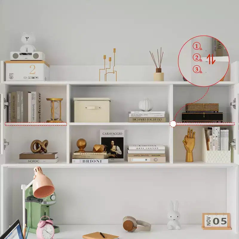 Famapy Liftable Desk Computer Desk Large Desktop All-in-One Composite Storage Cabinet White