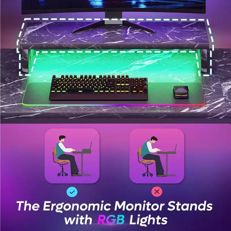 Bestier Gaming Desk 42 Small Computer Desk for Home Office with LED Lights & Monitor Stand