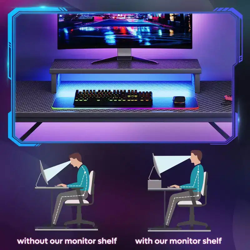 Bestier Gaming Desk 42 Small Computer Desk for Home Office with LED Lights & Monitor Stand