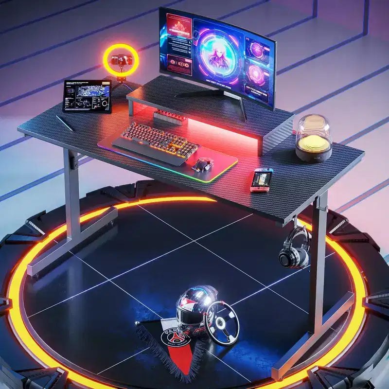 Bestier Gaming Desk 42 Small Computer Desk for Home Office with LED Lights & Monitor Stand