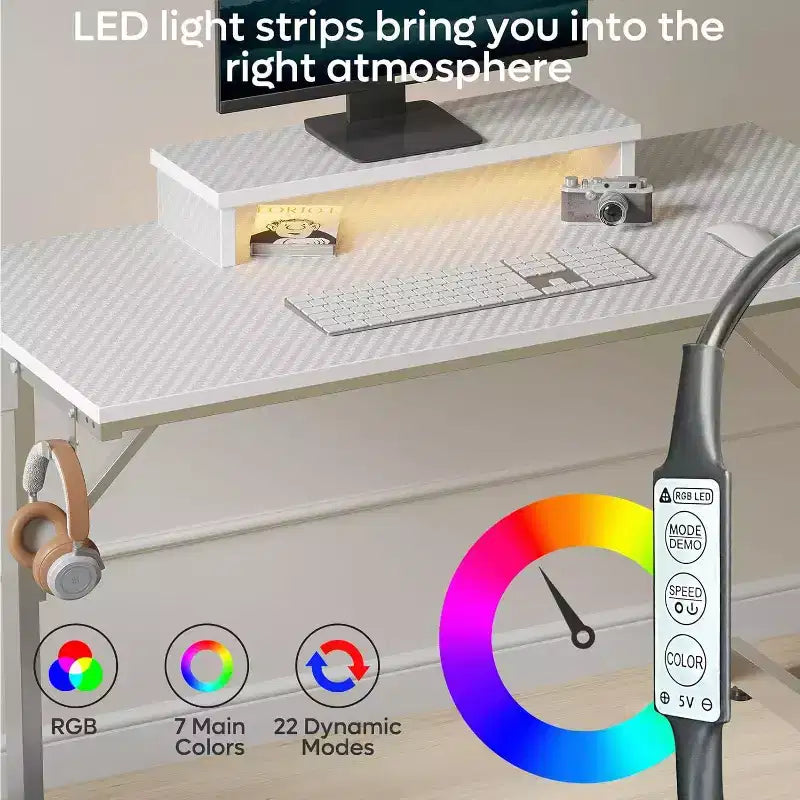 Bestier Gaming Desk 42 Small Computer Desk for Home Office with LED Lights & Monitor Stand