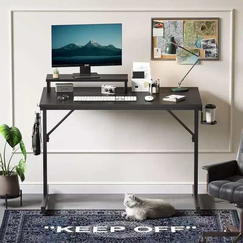 Bestier Gaming Desk 42 Small Computer Desk for Home Office with LED Lights & Monitor Stand