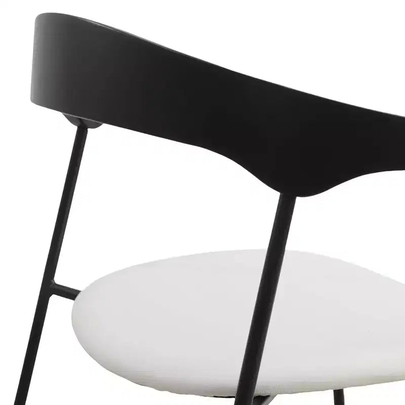 LeisureMod Upholstered Dining Chair in Leather with Beech Back and Iron Legs Set of 4 Lyra Series