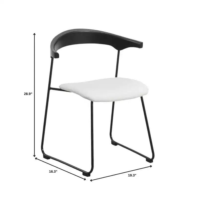 LeisureMod Upholstered Dining Chair in Leather with Beech Back and Iron Legs Set of 4 Lyra Series