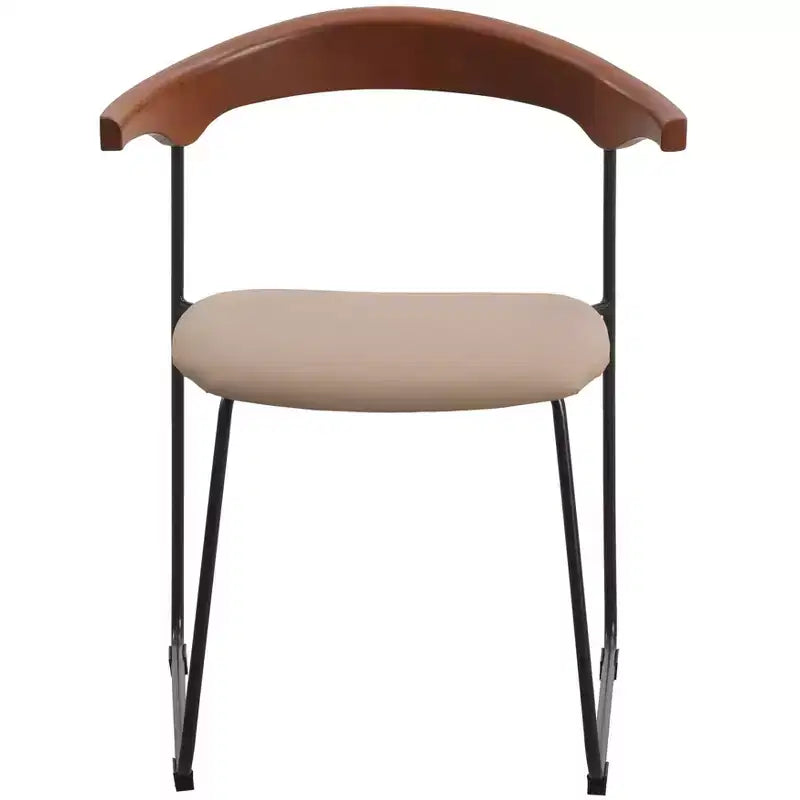 LeisureMod Upholstered Dining Chair in Leather with Beech Back and Iron Legs Set of 4 Lyra Series