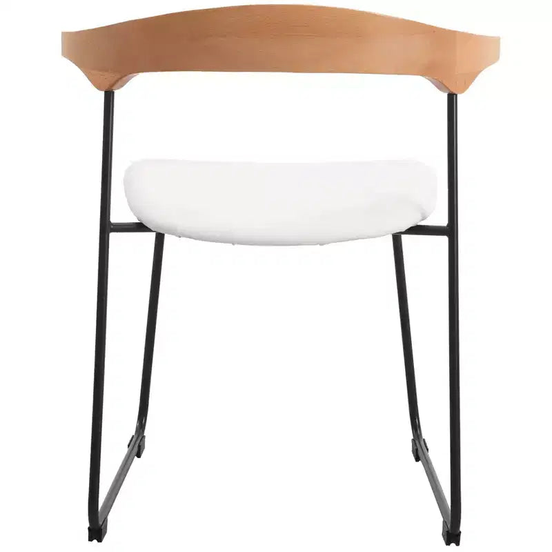 LeisureMod Upholstered Dining Chair in Leather with Beech Back and Iron Legs Set of 4 Lyra Series
