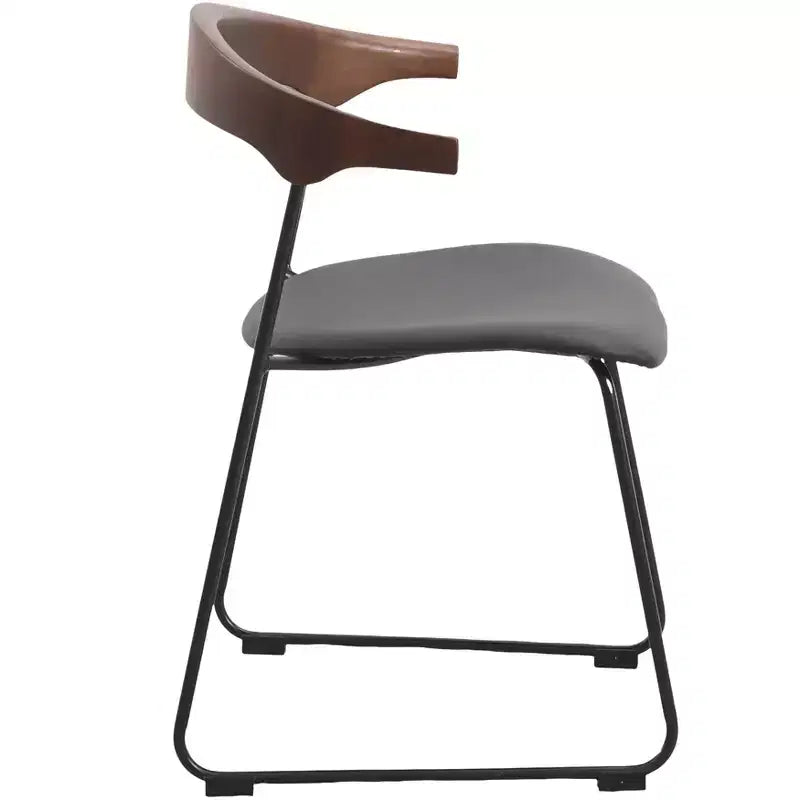 LeisureMod Upholstered Dining Chair in Leather with Beech Back and Iron Legs Set of 4 Lyra Series