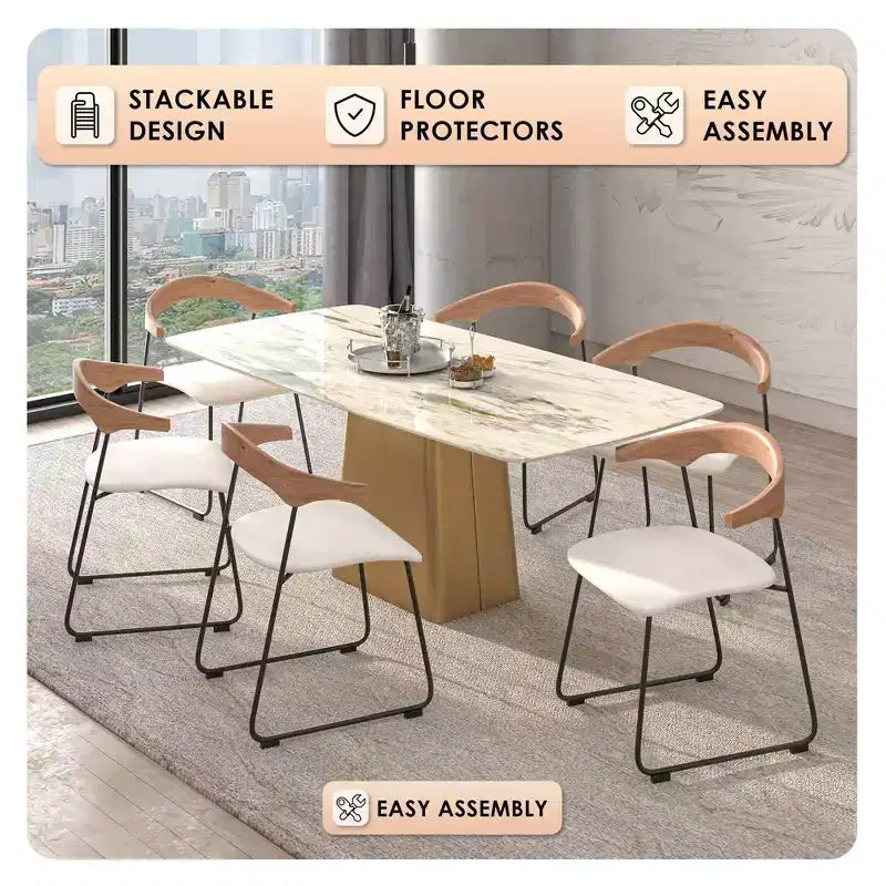 LeisureMod Upholstered Dining Chair in Leather with Beech Back and Iron Legs Set of 4 Lyra Series