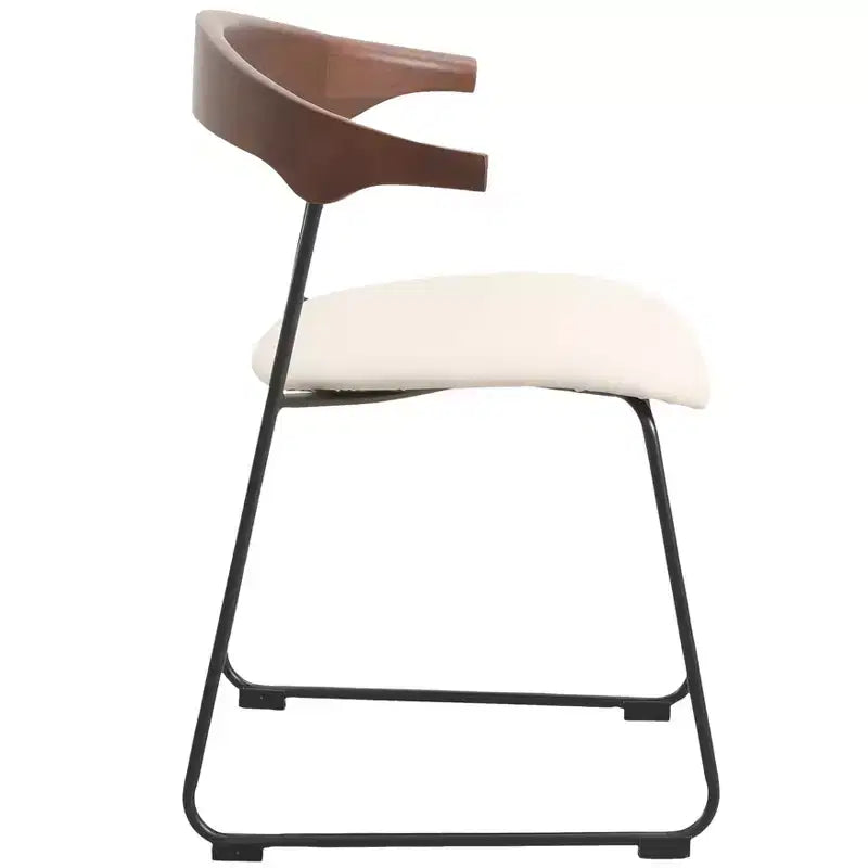 LeisureMod Upholstered Dining Chair in Leather with Beech Back and Iron Legs Set of 4 Lyra Series