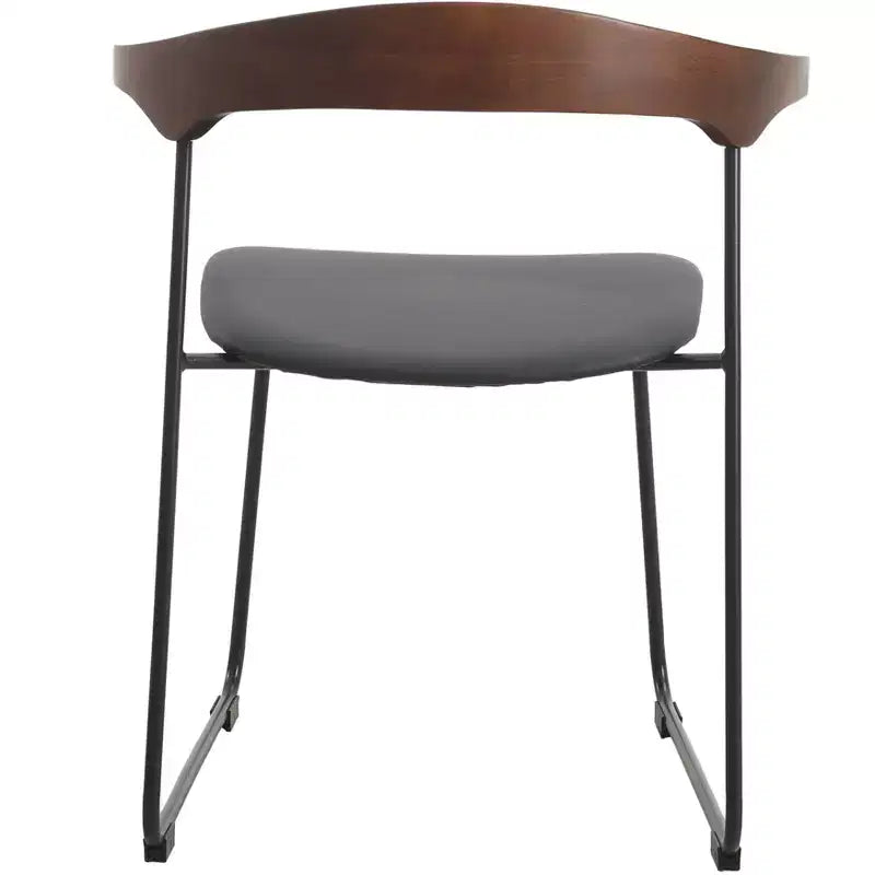 LeisureMod Upholstered Dining Chair in Leather with Beech Back and Iron Legs Set of 4 Lyra Series